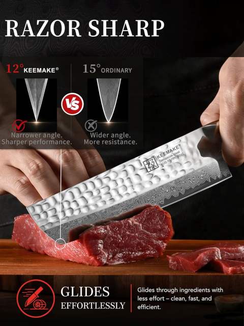 KEEMAKE Nakiri Chef Knife, 7 Inch 67-Layer Damascus Japanese Kitchen Knife with Ergonomic Pakkawood Handle, Ultra Sharp Non-Slip Cooking Knife with Ash Sheath