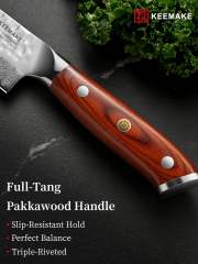 KEEMAKE Nakiri Chef Knife, 7 Inch 67-Layer Damascus Japanese Kitchen Knife with Ergonomic Pakkawood Handle, Ultra Sharp Non-Slip Cooking Knife with Ash Sheath