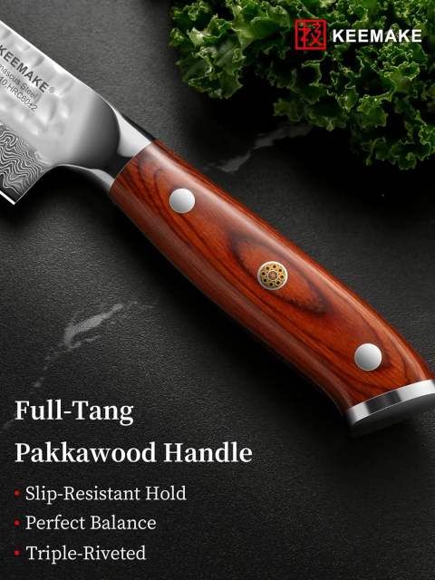 KEEMAKE Nakiri Chef Knife, 7 Inch 67-Layer Damascus Japanese Kitchen Knife with Ergonomic Pakkawood Handle, Ultra Sharp Non-Slip Cooking Knife with Ash Sheath