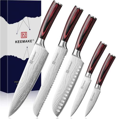 5 Pieces Kitchen Knife Set, Professional Ultra Sharp Chef Knife Set | Japanese High Carbon Stainless Steel with Pakkawood Handle, Kitchen Gadgets, Unique Gifts for Women Men
