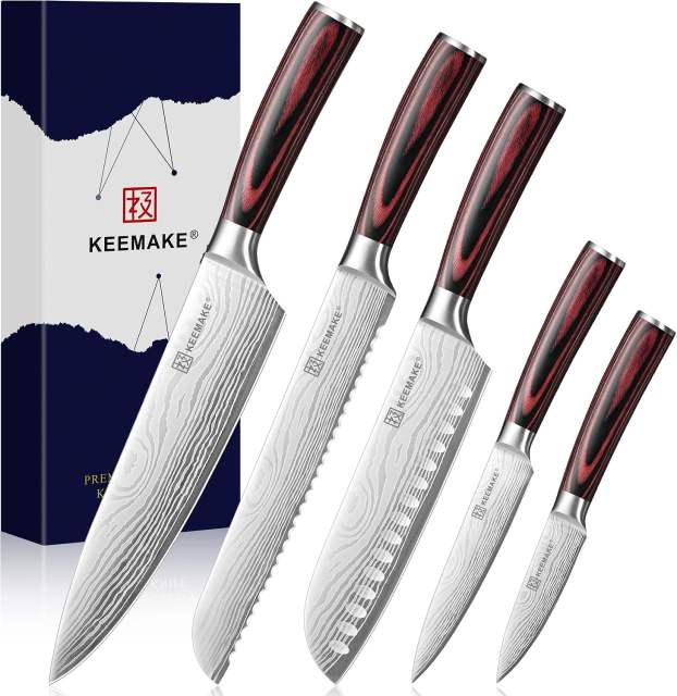 5 Pieces Kitchen Knife Set, Professional Ultra Sharp Chef Knife Set | Japanese High Carbon Stainless Steel with Pakkawood Handle, Kitchen Gadgets, Unique Gifts for Women Men