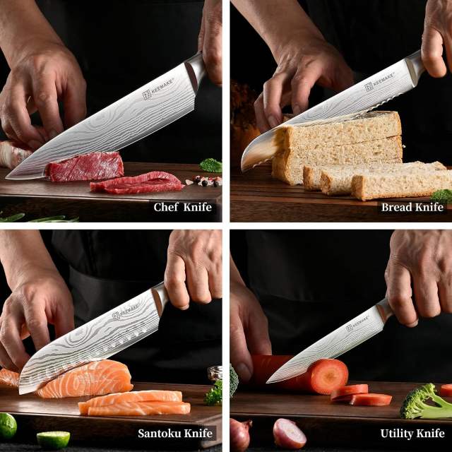 5 Pieces Kitchen Knife Set, Professional Ultra Sharp Chef Knife Set | Japanese High Carbon Stainless Steel with Pakkawood Handle, Kitchen Gadgets, Unique Gifts for Women Men