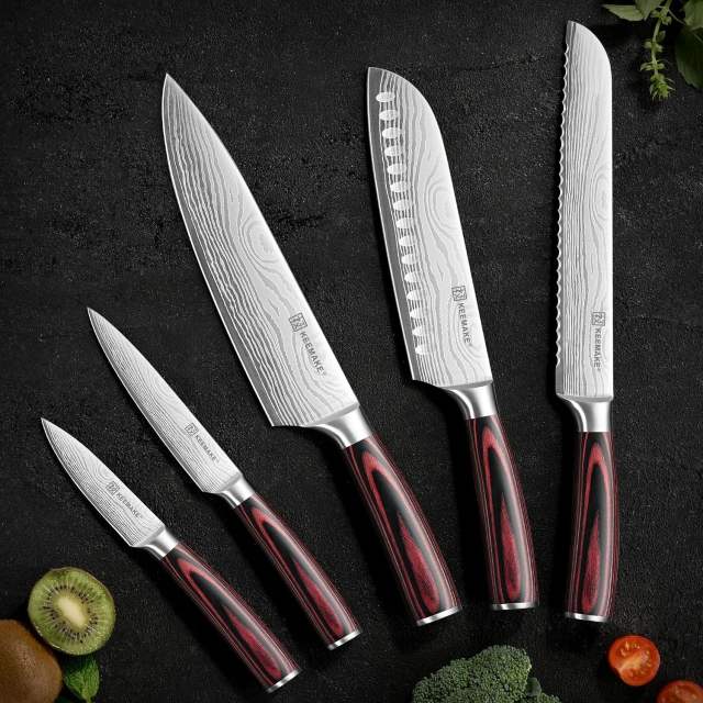 5 Pieces Kitchen Knife Set, Professional Ultra Sharp Chef Knife Set | Japanese High Carbon Stainless Steel with Pakkawood Handle, Kitchen Gadgets, Unique Gifts for Women Men