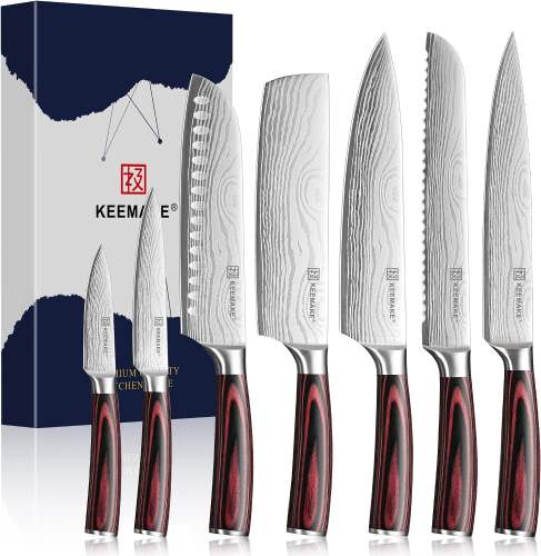 7 Pieces Kitchen Knife Set, Professional Ultra Sharp Chef Knife Set | Japanese High Carbon Stainless Steel with Pakkawood Handle, Kitchen Gadgets, Unique Gifts for Women Men