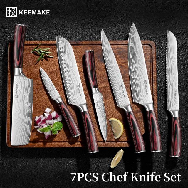 7 Pieces Kitchen Knife Set, Professional Ultra Sharp Chef Knife Set | Japanese High Carbon Stainless Steel with Pakkawood Handle, Kitchen Gadgets, Unique Gifts for Women Men