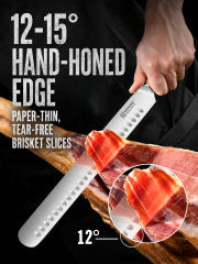 KEEMAKE 12" Carving Knife for Brisket & BBQ, High-Carbon Stainless Steel, Long Brisket Slicing Blade with Granton Edge, Full-Tang Wood Handle and Sheath for BBQ, Ham, Turkey and Roast