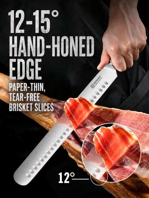 KEEMAKE 12" Carving Knife for Brisket & BBQ, High-Carbon Stainless Steel, Long Brisket Slicing Blade with Granton Edge, Full-Tang Wood Handle and Sheath for BBQ, Ham, Turkey and Roast