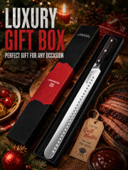 KEEMAKE 12" Carving Knife for Brisket & BBQ, High-Carbon Stainless Steel, Long Brisket Slicing Blade with Granton Edge, Full-Tang Wood Handle and Sheath for BBQ, Ham, Turkey and Roast