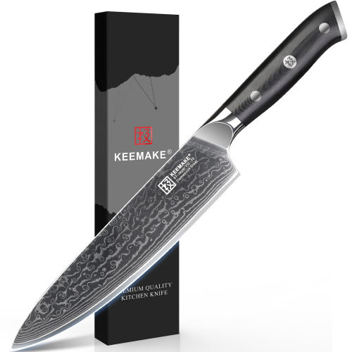 KEEMAKE 8 Inch Japanese Damascus Chef Knife, VG 10 Steel Ultra sharp, 67-Layer Forged Steel Blade with 12–15° Edge, Full-Tang G10 Handle and Balanced Control for Meat, Vegetables and Fruit