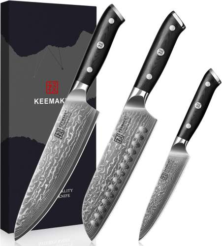 KEEMAKE Damascus Knife Set 3 Piece Kitchen Knives with VG10 Core