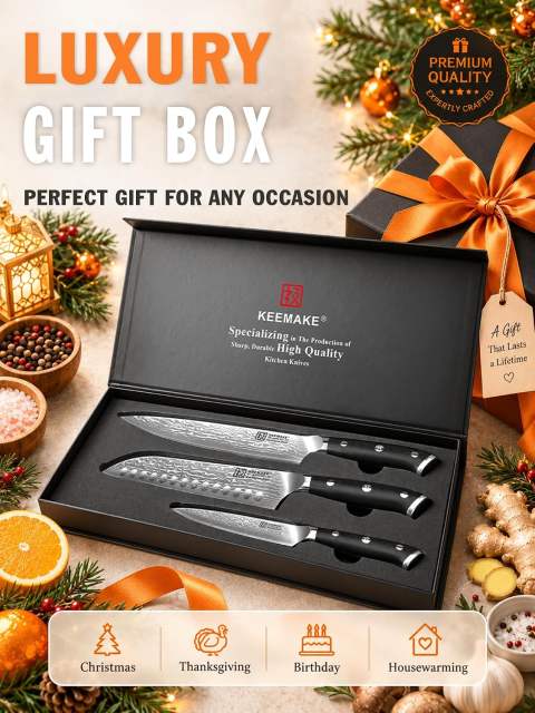 KEEMAKE Damascus Knife Set 3 Piece Kitchen Knives with VG10 Core