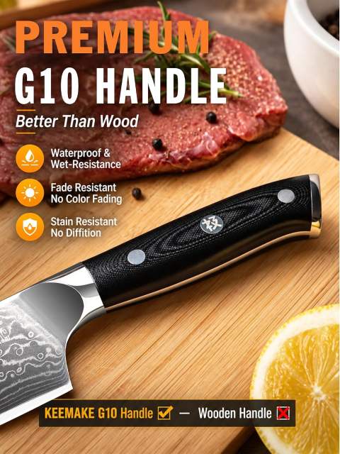 KEEMAKE Damascus Knife Set 3 Piece Kitchen Knives with VG10 Core