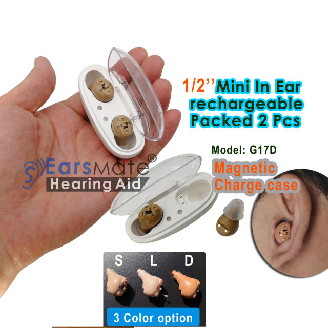Wholesale New In The Ear Rechargeable CIC Hearing Aids (FULL PAIR) with Portable Charge Case at Factory Price