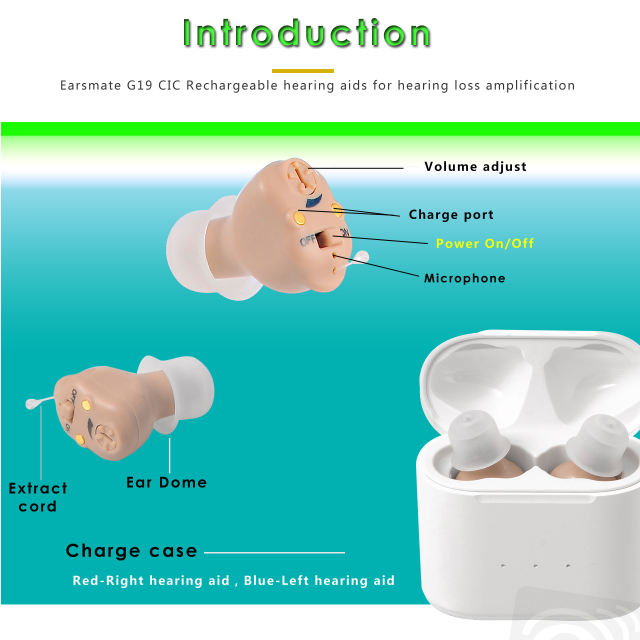 Wholesale 2 Packed New In The Ear Canal Mini Rechargeable CIC Hearing Aid Portable Digital Hearing Amplifier For Seniors and Adults Sound Hearing Loss Assist with USB Charge Case at Factory Price Earsmate G19