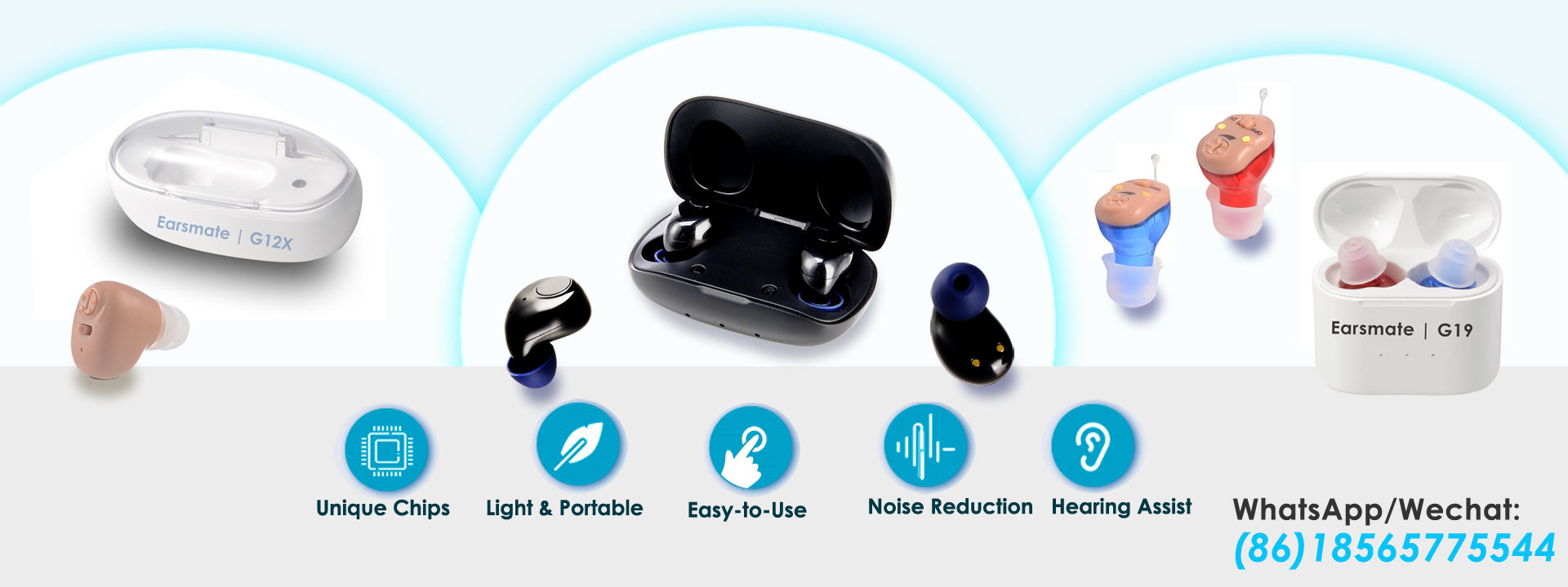 In Ear Rechargeable Hearing Aids with Portable Charger Case