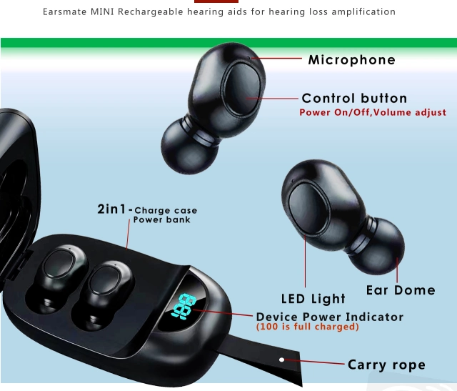 2pcs In The Ear Hearing Aid Headphones Style Portable Charge Case Rechargeable Hearing Sound Amplifier for Hearing Impaired Assist Seniors and Elderly G18X