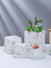 INS Vase Decorative Ceramic Cement Nordic Marble Design Indoor Flower Pot Garden Succulent Artificial Flower For Home Decor