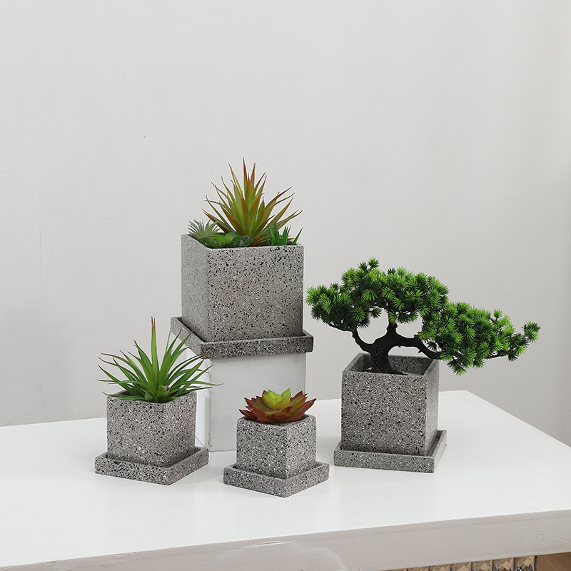 Nordic style cement marble square flower pot simple home decoration flower pots