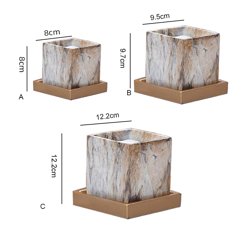 Nordic Style Square Marble Flower Pots European Home Decor Green Succulents Plant Pots