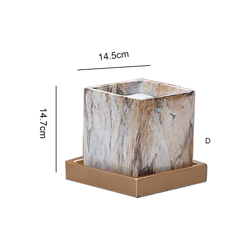 Nordic Style Square Marble Flower Pots European Home Decor Green Succulents Plant Pots