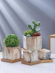 Nordic Style Square Marble Flower Pots European Home Decor Green Succulents Plant Pots