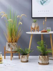 Cement Nordic Brown Marble Pattern Round Plants Flower Pots With Drain Hole And Saucer