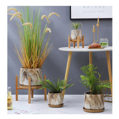 Cement Nordic Brown Marble Pattern Round Plants Flower Pots With Drain Hole And Saucer