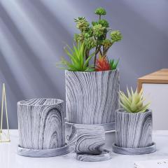 Hot Selling Nordic Cylindrical Cement Flower Vase With Marble Pattern And Meaty Tray Vases Decor