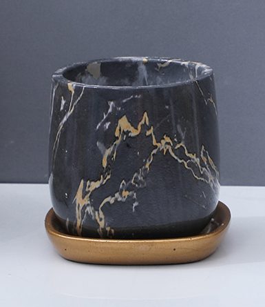 Balcony desktop indoor home decoration cement bonsai succulent cactus marble flower pot with tray flower pots & planters