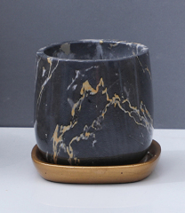 Balcony desktop indoor home decoration cement bonsai succulent cactus marble flower pot with tray flower pots & planters