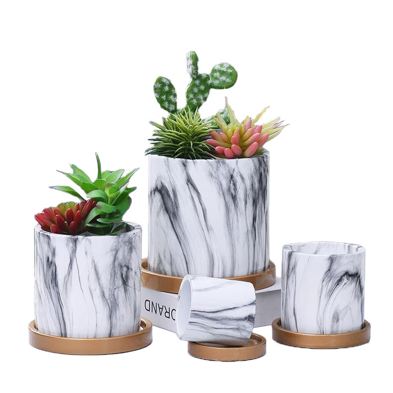 Flower pots planters Home garden nordic indoor white marble round plant pots cement flower pot