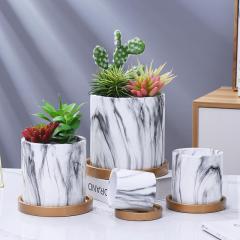 Flower pots planters Home garden nordic indoor white marble round plant pots cement flower pot
