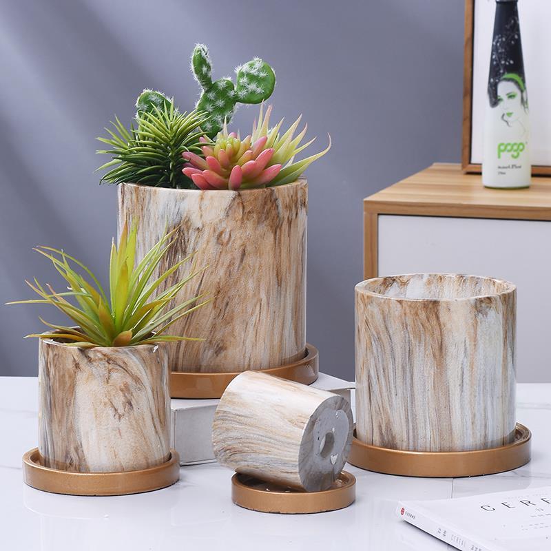 Indoor Home Desk Marble Cement Potted Succulents Flower Pots Wholesale Flower Pots & Planters