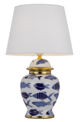 Porcelain Vase Living Room Bedroom Bedside Table Lamp Desk Lamp Fabric Shade Chinese Traditional Style Blue and White with White