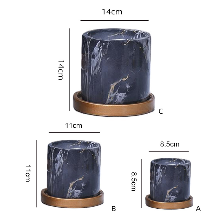 Best Selling Nordic Marble Style Wholesale Cement Decorative Flower Pot With Tray Home Decor Vase Decorative