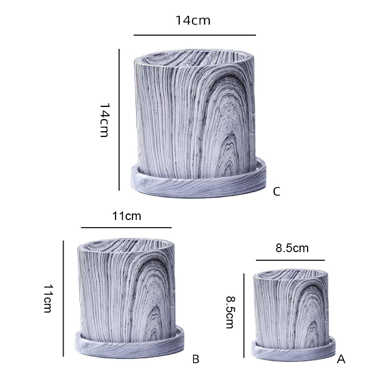 Hot Selling Nordic Cylindrical Cement Flower Vase With Marble Pattern And Meaty Tray Vases Decor