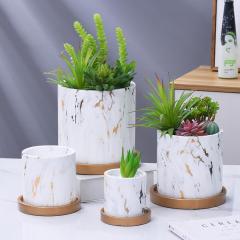 Cement Simple Desktop Balcony Green Plants Succulents With Tray Breathable Flower Pots Vase Decorative Flower Pots &amp; Planters