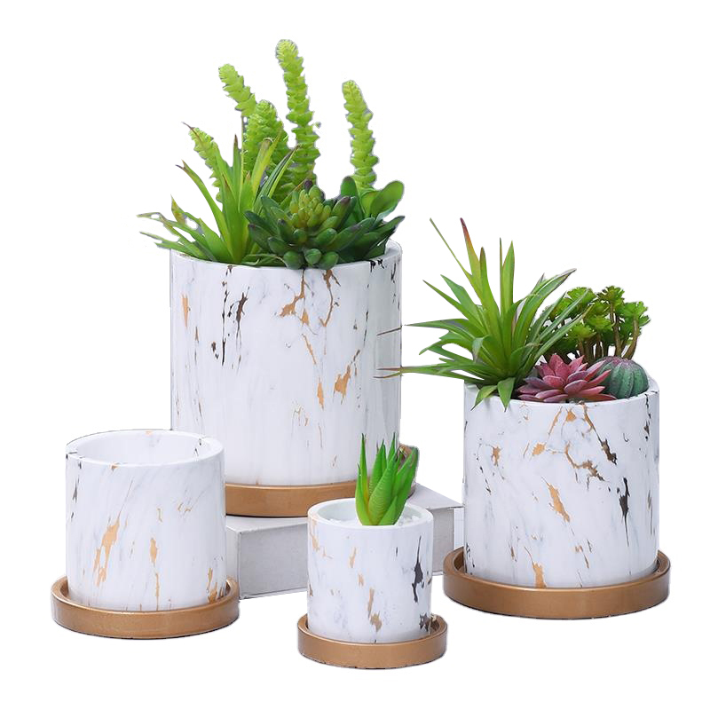 Cement Simple Desktop Balcony Green Plants Succulents With Tray Breathable Flower Pots Vase Decorative Flower Pots & Planters