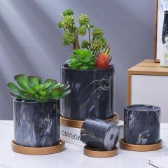 Best Selling Nordic Marble Style Wholesale Cement Decorative Flower Pot With Tray Home Decor Vase Decorative