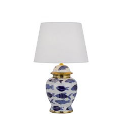 Porcelain Vase Living Room Bedroom Bedside Table Lamp Desk Lamp Fabric Shade Chinese Traditional Style Blue and White with White