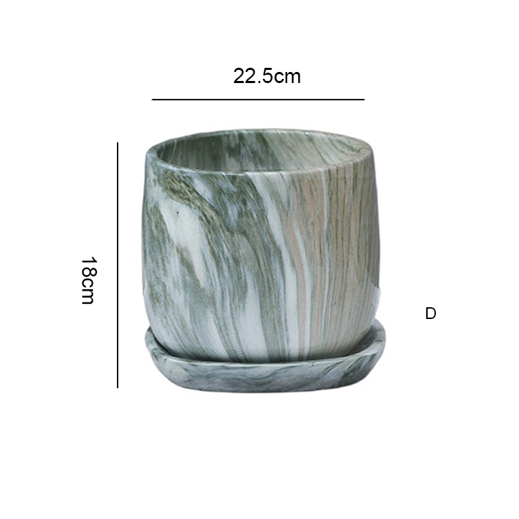 Personality Nordic Ceramic Flower Pots With Holes Breathable With Trays Cement Marble Succulents Artificial Plants Home Decor