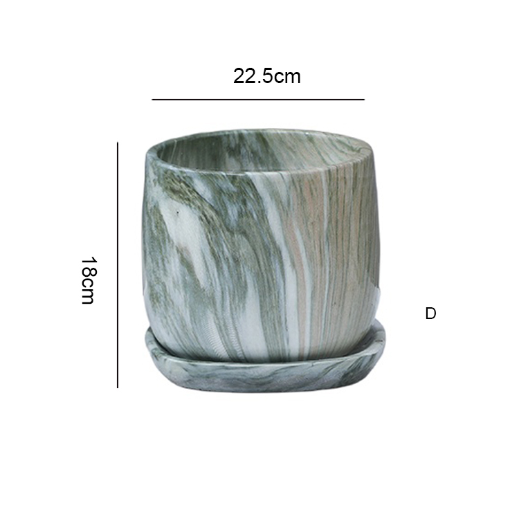 Personality Nordic Ceramic Flower Pots With Holes Breathable With Trays Cement Marble Succulents Artificial Plants Home Decor