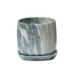 Personality Nordic Ceramic Flower Pots With Holes Breathable With Trays Cement Marble Succulents Artificial Plants Home Decor