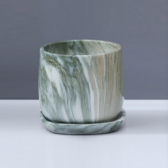 Personality Nordic Ceramic Flower Pots With Holes Breathable With Trays Cement Marble Succulents Artificial Plants Home Decor