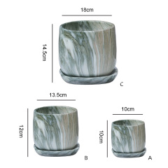 Personality Nordic Ceramic Flower Pots With Holes Breathable With Trays Cement Marble Succulents Artificial Plants Home Decor