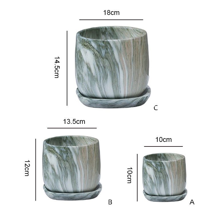 Personality Nordic Ceramic Flower Pots With Holes Breathable With Trays Cement Marble Succulents Artificial Plants Home Decor