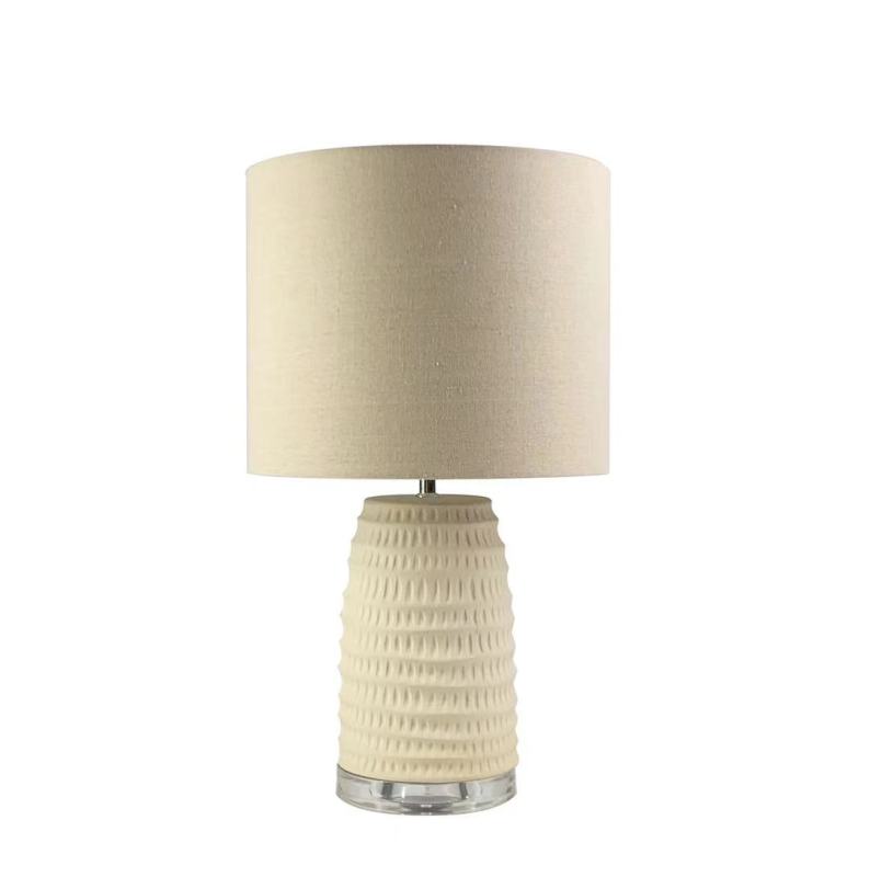 Base Shade Bedside Light Mini Ceramic with Drum TC Fabric Chinese Style Stripe Ceramic Table Lamp Lighting and Circuitry Design
