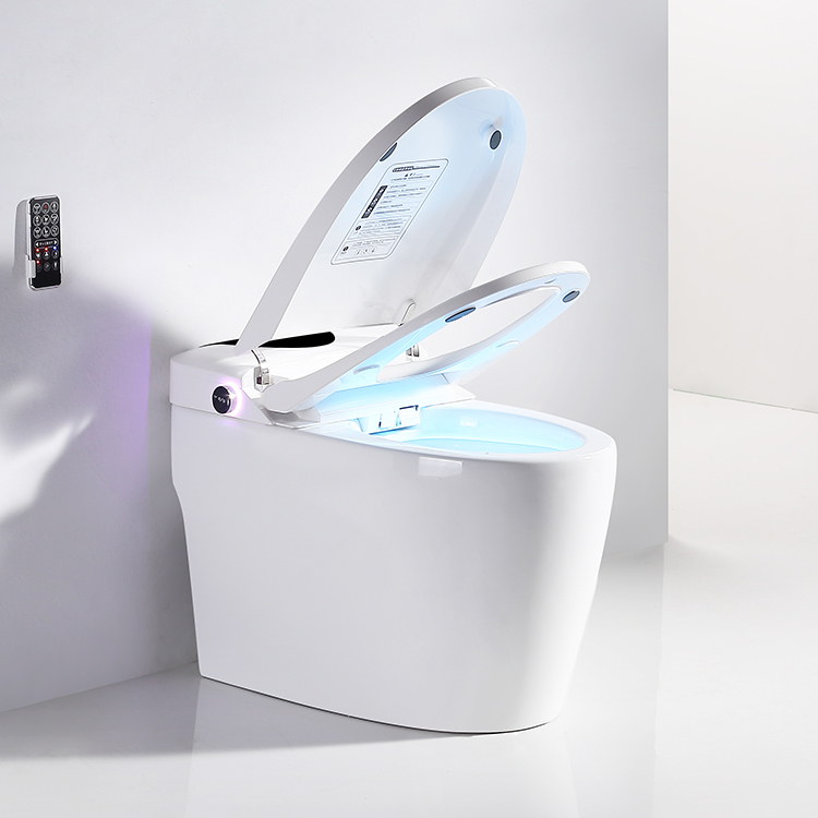 Ceramic bathroom smart toilet no water pressure limit flush by foot sensor
