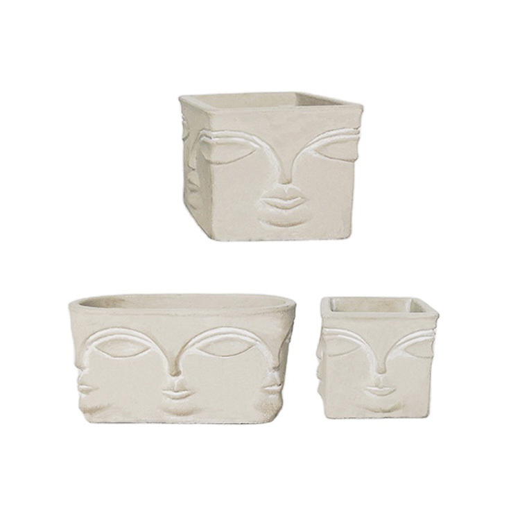 Nordic Square Flower Pots Interior Flowerpot Face Flowerpot Pot Handicraft Home Decoration Garden Home Decor Face Shape Cement