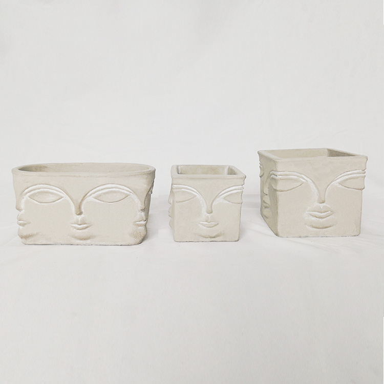 Nordic Square Flower Pots Interior Flowerpot Face Flowerpot Pot Handicraft Home Decoration Garden Home Decor Face Shape Cement